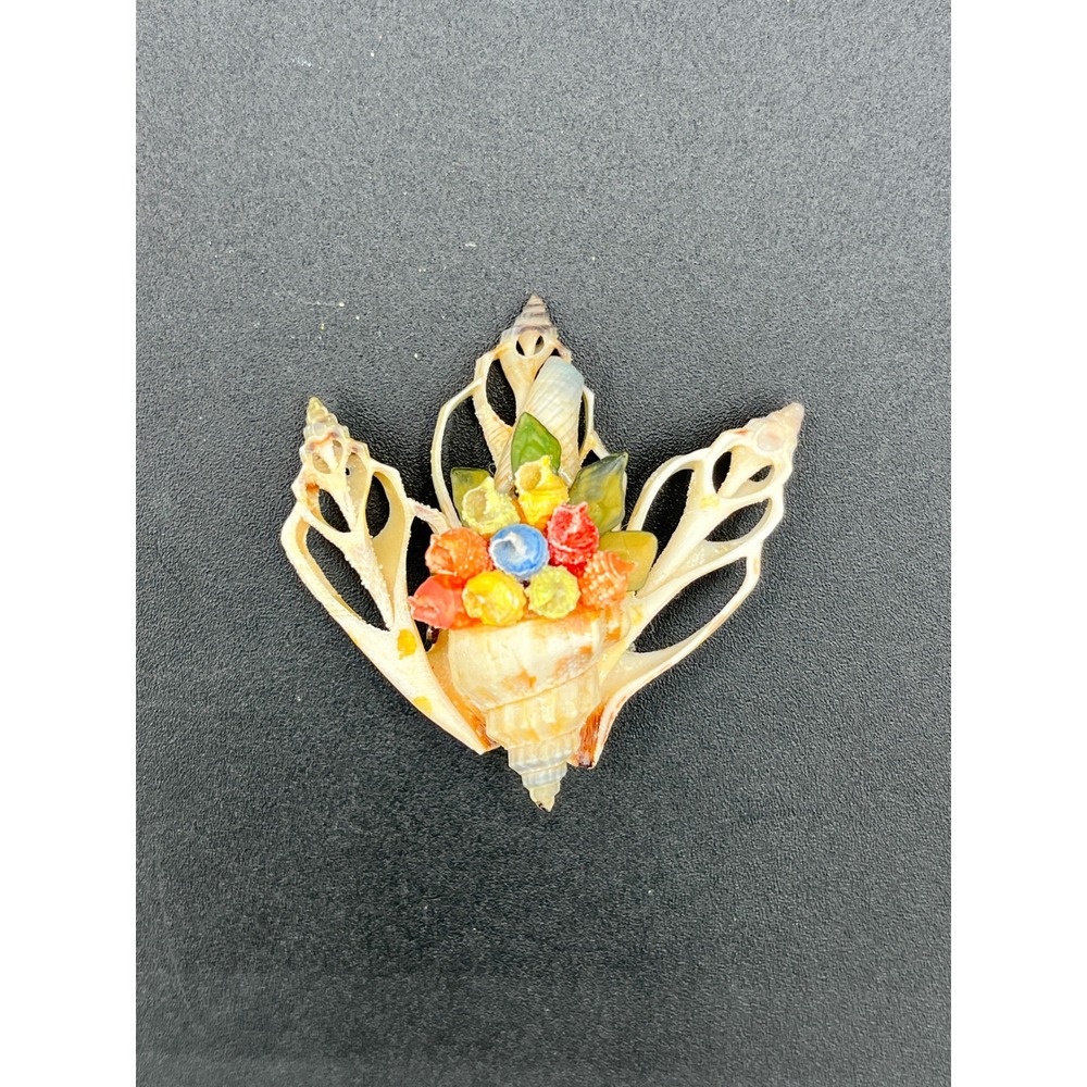 Vintage Seashell Flower Basket Brooch Pin - Coastal Cottagecore Style Beautiful!